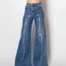 Women's High-Waisted Flared Jeans With Sparkling Sequins – Vintage Washed Wide Leg Pants For Effortless Elegance_mkmklike.com