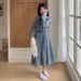 ELLE Blue Retro Hong Kong Style Denim For Women, New Autumn Collection, Super Beautiful Waist-Cinching Youthful Shirt Long_mkmklike.com