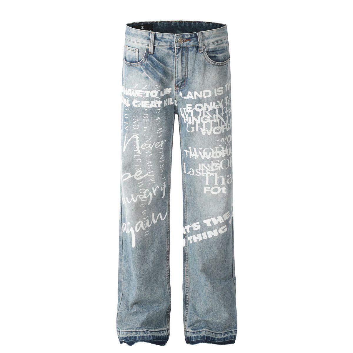 Men's Clothing Retro Autumn And Winter Neutral Trendy Printed Letters High End Men's Loose Leg Jeans_mkmklike.com
