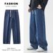 "Men's Relaxed-Fit Drawstring Jeans – Breathable Cotton Straight-Leg Pants (S-3XL, Black/Light Blue/Dark Blue/Dark Gray/Yellow Clay)"_mkmklike.com