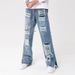 "Vintage Distressed Ripped Jeans Men's High Street Baggy Flare Pants With Embroidery – 90s Grunge Style, Oversized Fit, Retro Washed Denim_mkmklike.com