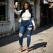 Women's Dark Blue High-Waisted Skinny Jeans Distressed High Elasticity Frayed Edges Slim Fit Denim Jeans_mkmklike.com