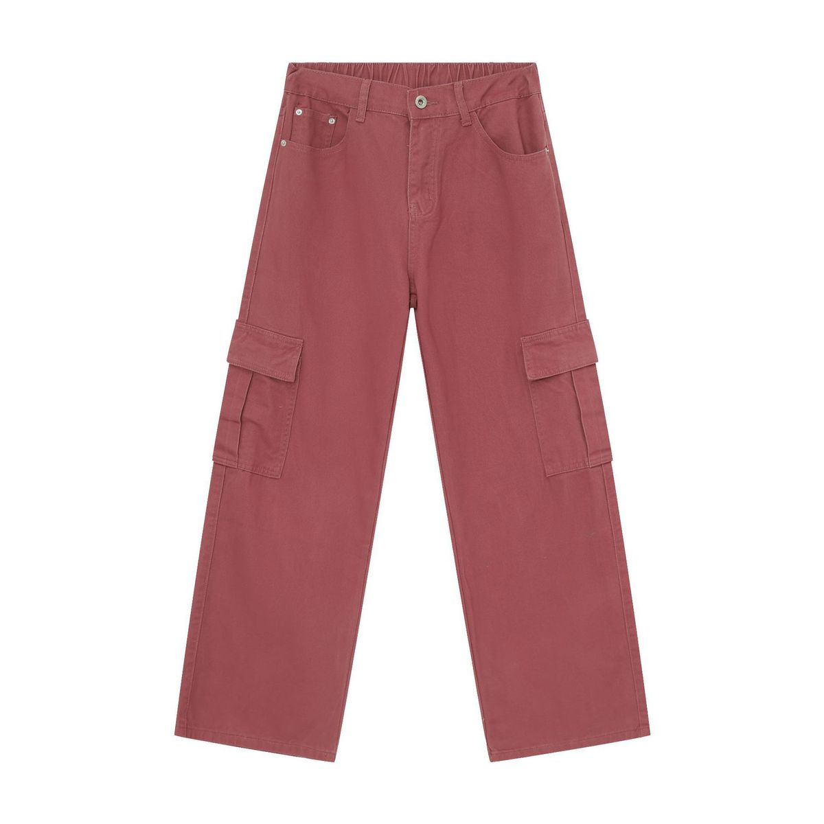 EF JEANS | 2024 New Vintage Simple Large Pocket Color Semi-elastic Waist Overalls Peach Pink Jeans_mkmklike.com