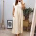 Fashion Round Neck Sleeveless Pleated Dress Women's Long Skirt_mkmklike.com
