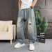 Men's Distressed Denim Jeans – Grunge Straight-Leg Pants With Vintage Wash (Blue, M-Xxxl) Retro Washed Finish_mkmklike.com