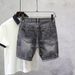Men's Clothing Ripped Denim Shorts Men's Summer New Style Black And Gray Slim Straight Pants High Street All Match Shorts_mkmklike.com