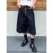 Breasted Design Summer Washed Blue And Black Seven-point Jeans Men's And Women's Loose And Versatile Wide-leg Tooling Shorts_mkmklike.com