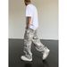 Spring And Autumn Snake Pattern Coated Camouflage Overalls Men And Women Loose Straight Spring And Summer Cool Handsome Street Style Pants Look Thin_mkmklike.com