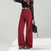 Ankela Red Wide-Leg Jeans For Women, Fall 2026 New High-Waisted Slimming Slim-Fit Straight-Leg Pants With Draping Effect_mkmklike.com