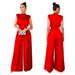 Women's fashion wide leg pants solid color high collar sleeveless waist jumpsuit_mkmklike.com