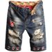 plus Size Trendy Ripped Denim Shorts For Men Loose Fitting Unique Distressed Style Five Point Mid Length_mkmklike.com