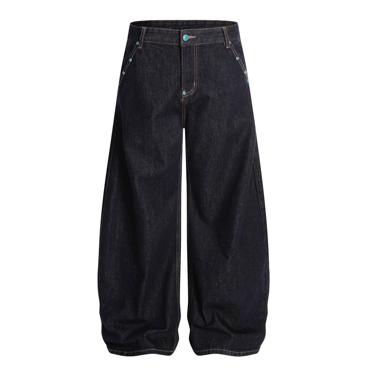 Retro Turquoise Relaxed Fit Jeans For Men - Vintage Washed Cotton Straight Leg Trousers With Classic Five-Pocket Design_mkmklike.com