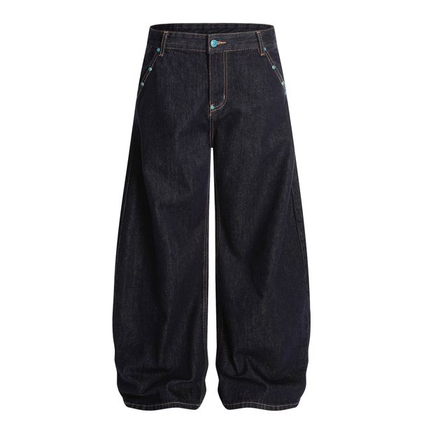 Retro Turquoise Relaxed Fit Jeans For Men - Vintage Washed Cotton Straight Leg Trousers With Classic Five-Pocket Design_mkmklike.com