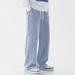 Jeans Men's Japanese Retro Elastic Waist Casual Straight Pants Wide Leg Pants_mkmklike.com