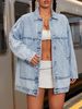 Classic Button-Front Denim Jacket For Women – Light Blue, Mid-Length, Long Sleeve – Timeless Casual & Streetwear (S-XL)_mkmklike.com