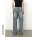 Men's Clothing Raw Edge Washed Distressed Wide Leg Jeans Men's Retro Loose Straight Versatile Trousers_mkmklike.com