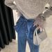 Women's Clothing Back Bow Design Jeans Splicing Hot Girl Street Straight Wide Leg Pants Loose Trousers_mkmklike.com