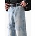 Streetwear Blue Washed Jeans For Men – Relaxed Straight Fit With Distressed Detailing & Urban Edge_mkmklike.com