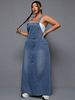 K Large Size Women's New Denim Spicy Style Shoulder Strap Skirt_mkmklike.com