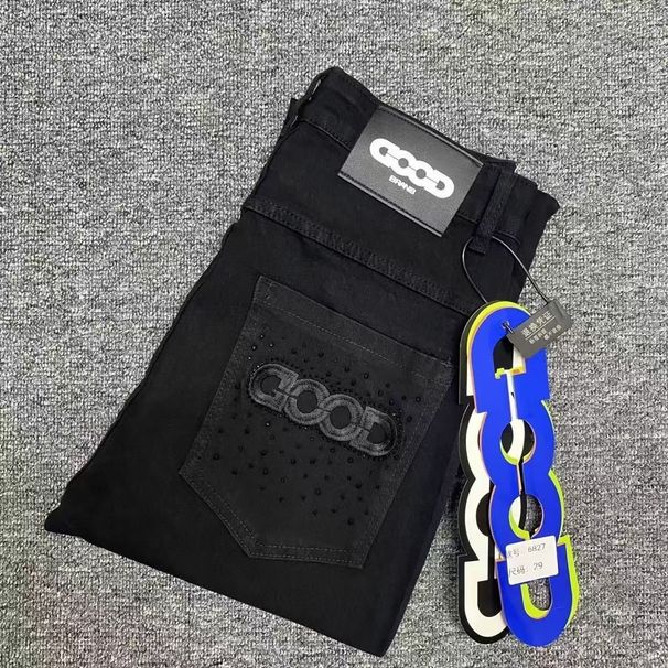 Men's Black Slim Fit Denim Pants With Rhinestone Back Pockets High-Street Fashion Stretch Comfort Jeans_mkmklike.com