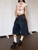 Colorful Star Pocket Denim Capri Pants Summer Style for Men And Women Paris Button Design Wide Leg Mid-Length Jeans_mkmklike.com