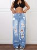 K Ripped Jeans High Waisted Straight Leg Versatile Loose Denim Pants For Women_mkmklike.com