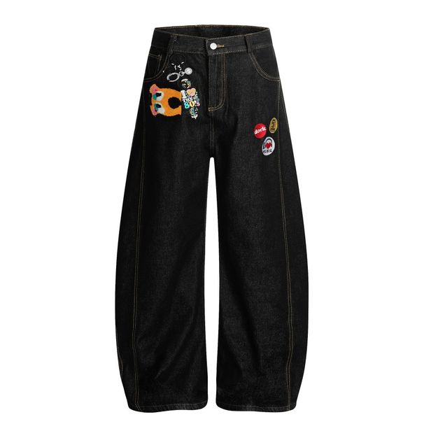 American High Street Style Personality Oversized Denim Loose Men's Vibe Trendy Vintage Washed Scimitar Wide-Leg Pants_mkmklike.com