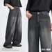 Men's Korean-Style Loose Straight Jeans – Retro Ripped Denim Pants (S-XL, Black Gray)Men's Clothing_mkmklike.com