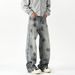 Men's Wide Leg Jeans Loose Straight Fit Denim Pants High End Niche Style Ink Splatter Spring Autumn Cross Border Fashion_mkmklike.com