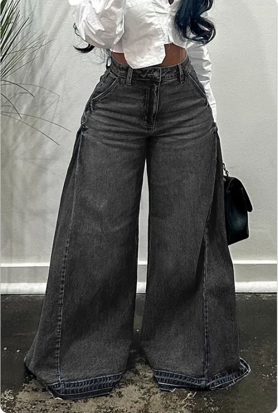 2025 New Spring Retro European And American Style Wide Leg Jeans Stitching Floor Length Flared Pants Tassels_mkmklike.com