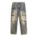 Men's Clothing Streetwear Men's Jeans Patchwork Multiple Pockets Trendy Loose Fit Long Jeans_mkmklike.com