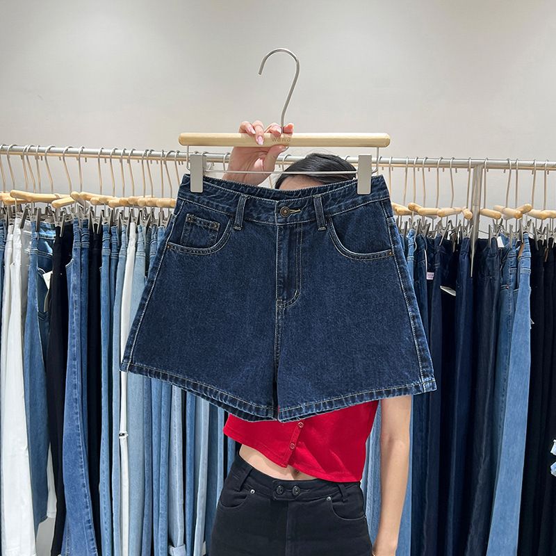 New Summer 2022 Simple Casual High Waist A Line Shorts For Women Loose Versatile Denim Hot Pants Slim And Stylish_mkmklike.com