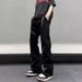 Men's Distressed Black Wide-Leg Jeans Dark Streetwear Grunge Aesthetic Multi-Zipper Design Polyester Urban Fashion_mkmklike.com