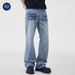 Lightning Burst Pattern Washed Jeans Men's American High Street Tied Flower Washed Trousers_mkmklike.com