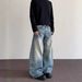 Men's Clothing Vintage-Inspired Distressed Bamboo Knot Bootcut Jeans For Men - Cleanfit Straight Leg Denim Pants With Retro Wash (Blue, S-XXXL)_mkmklike.com