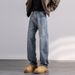 Autumn New Jeans Men's Fit Straight Tube Loose Trendy Brand American Washed Middle Waist Youth American Retro Double Craft_mkmklike.com