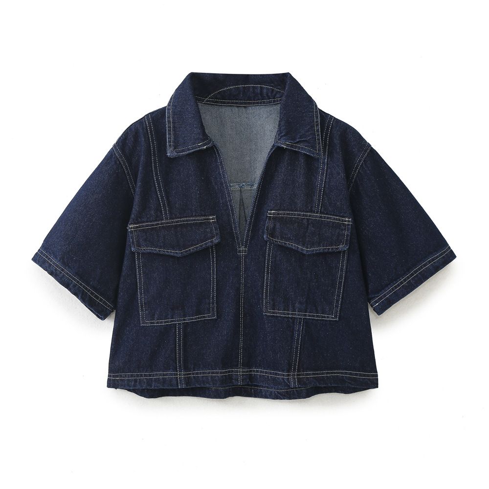 Women's Clothing Short Denim Shirt Double Breasted Denim Skirt Pants Suit_mkmklike.com