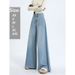 European American Sizes - Best-selling Cross-border Item: Washed Blue Wide-leg Pants, Loose And Stylish Women's Jeans_mkmklike.com