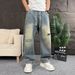 Men's Distressed Denim Jeans – Grunge Straight-Leg Pants With Vintage Wash (Blue, M-Xxxl) Retro Washed Finish_mkmklike.com