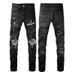 American High Street Cross-border Jeans Men's Ripped Trendy Men's Pants With Diamonds, Small Feet American Black Ripped Pants 1350_mkmklike.com
