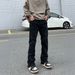 American Vintage Frayed Distressed Jeans For Men, Trendy High Street Brand Vibe, Straight Leg With Slight Flare, White Trousers._mkmklike.com