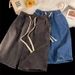 Men's Summer Thin Loose Five-Point Denim Orts Waed Elastic Waist Casual Straight Leg Jeans_mkmklike.com