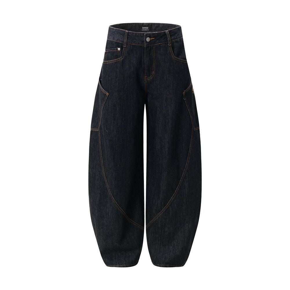 Arc Moon Scimitar Jeans Autumn Men's American Fashion High Street Washed Personality Loose High-End Wide-Leg Pants_mkmklike.com