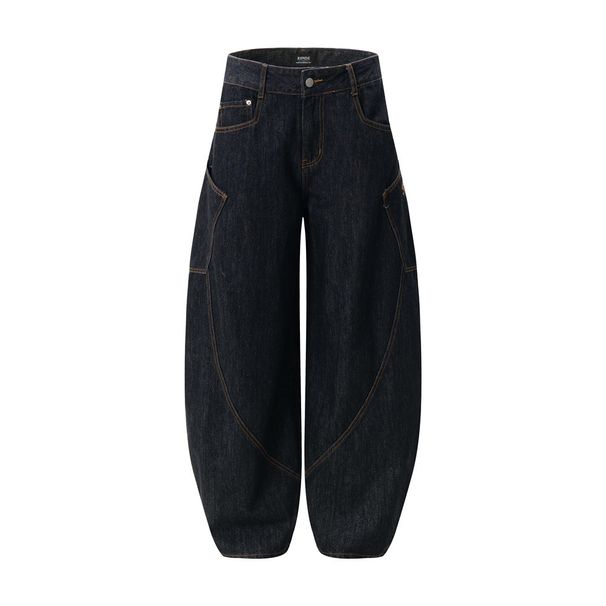 Arc Moon Scimitar Jeans Autumn Men's American Fashion High Street Washed Personality Loose High-End Wide-Leg Pants_mkmklike.com
