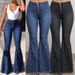 Women's High-Waisted Flared Jeans With Rhinestones - Stretchy Retro Vintage Denim Pants (Blue/Black, S/M/L/XL/XXL)_mkmklike.com