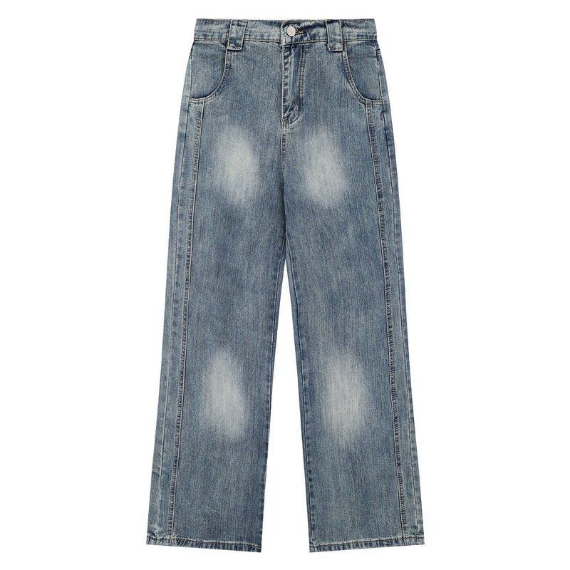 Men's Clothing Retro Cleanfit Tie Dyed Straight Jeans Couple Style Bamboo Texture Simple Men And Women Wide Leg Pants_mkmklike.com