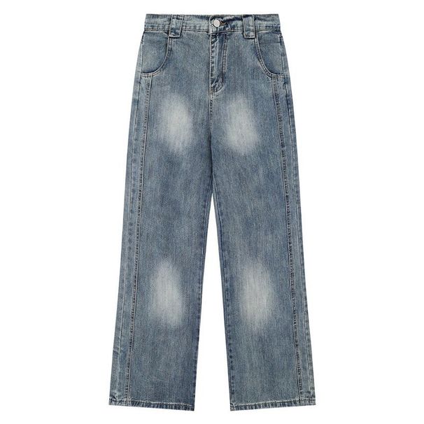 Men's Clothing Retro Cleanfit Tie Dyed Straight Jeans Couple Style Bamboo Texture Simple Men And Women Wide Leg Pants_mkmklike.com