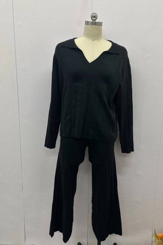 Women's Clothing autumn new solid color polo collar line pattern slim lazy style suit for women_mkmklike.com