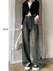 Fleece-lined Cement Gray Vintage Pleated Wide-leg Jeans Women, High-waisted, Loose-fitting, Slimming, Autumn_mkmklike.com