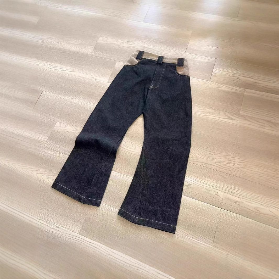 Men's Clothing Denim Scarf Woolen Patchwork Reverse Wear Loose Curved Silhouette Straight Slightly Flared Scimitar Raw Denim Jeans_mkmklike.com